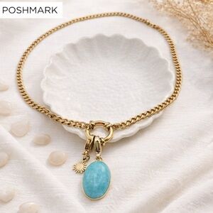 Amazonite Pendant Necklace Natural Stone Gold Necklace Gold Chain Necklace